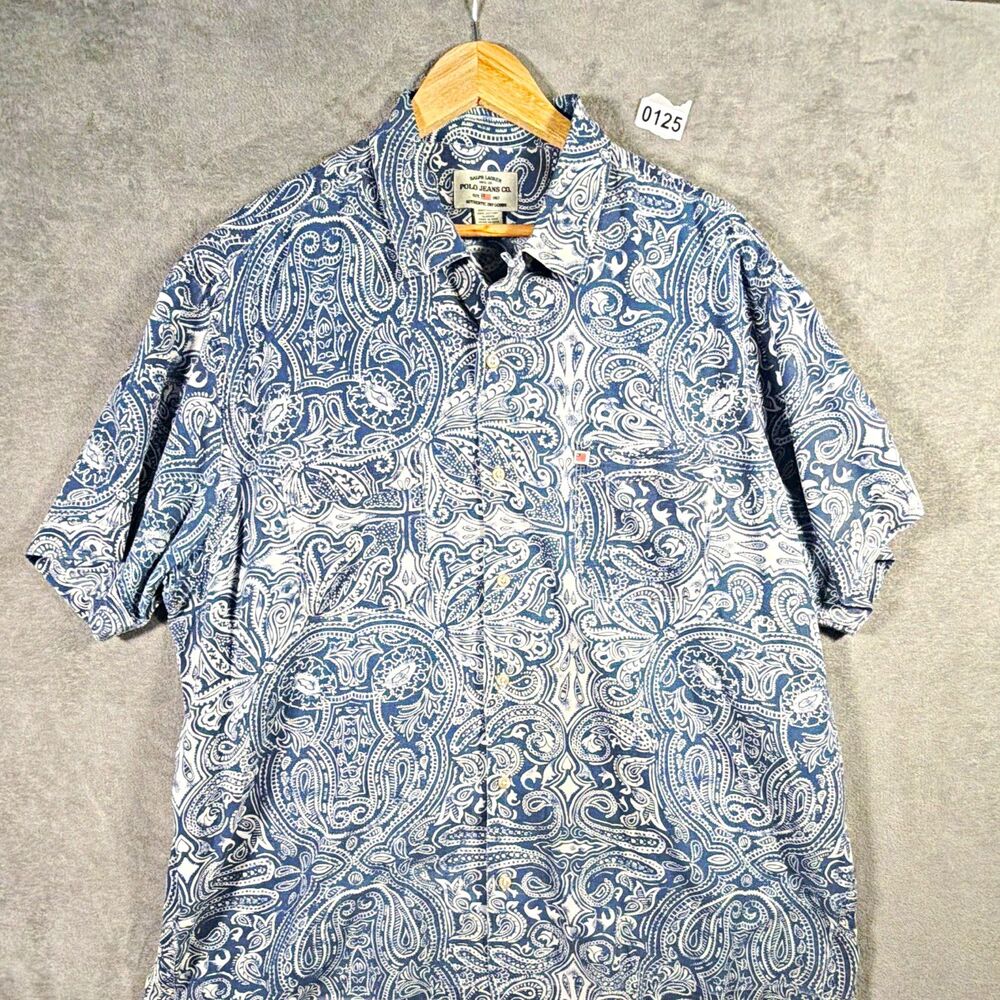Polo Jeans Co. Ralph Lauren Men’s XL Blue/White Paisley Cotton Button-Up Shirt